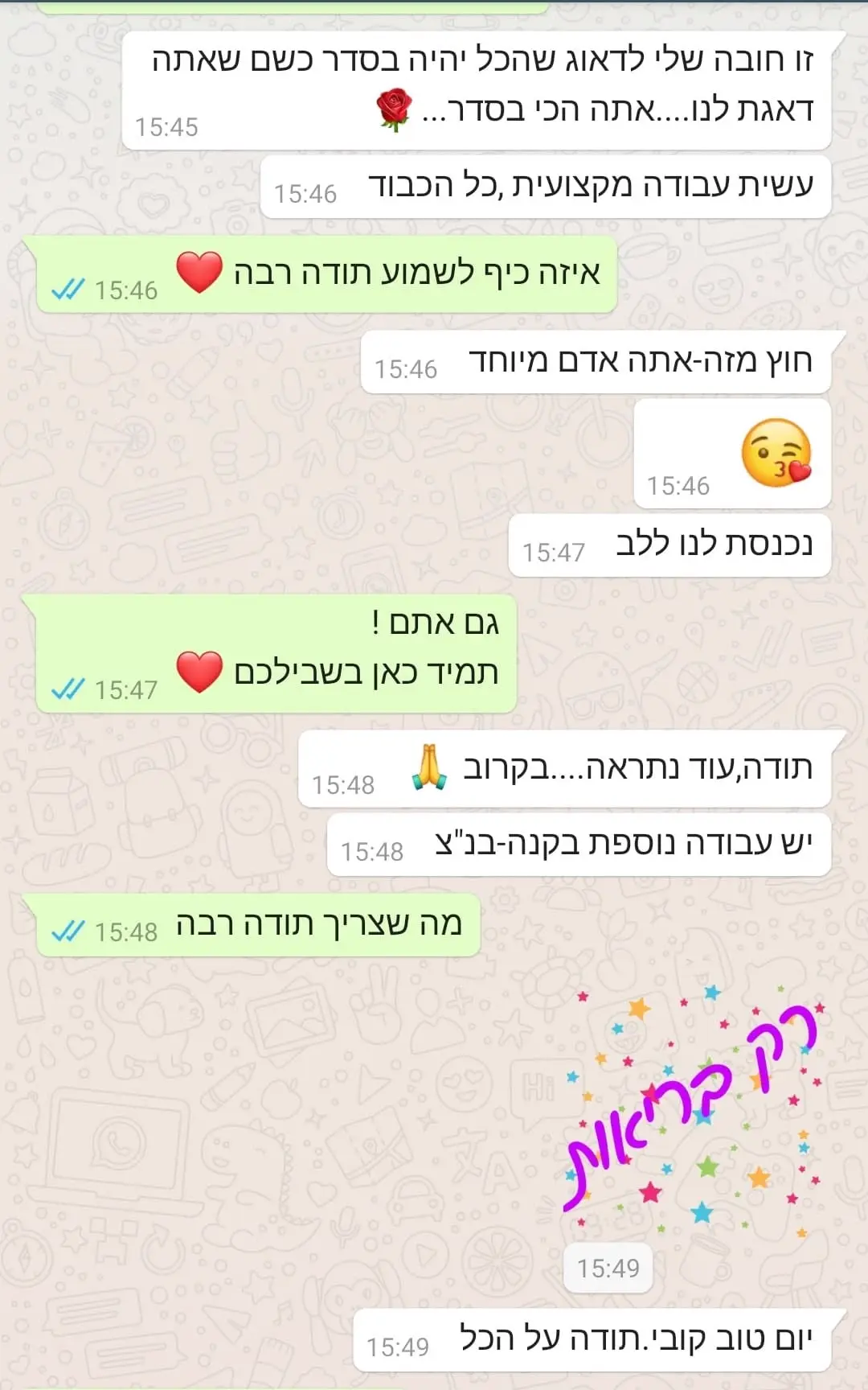 צילום מסך משיחה עם לקוחה