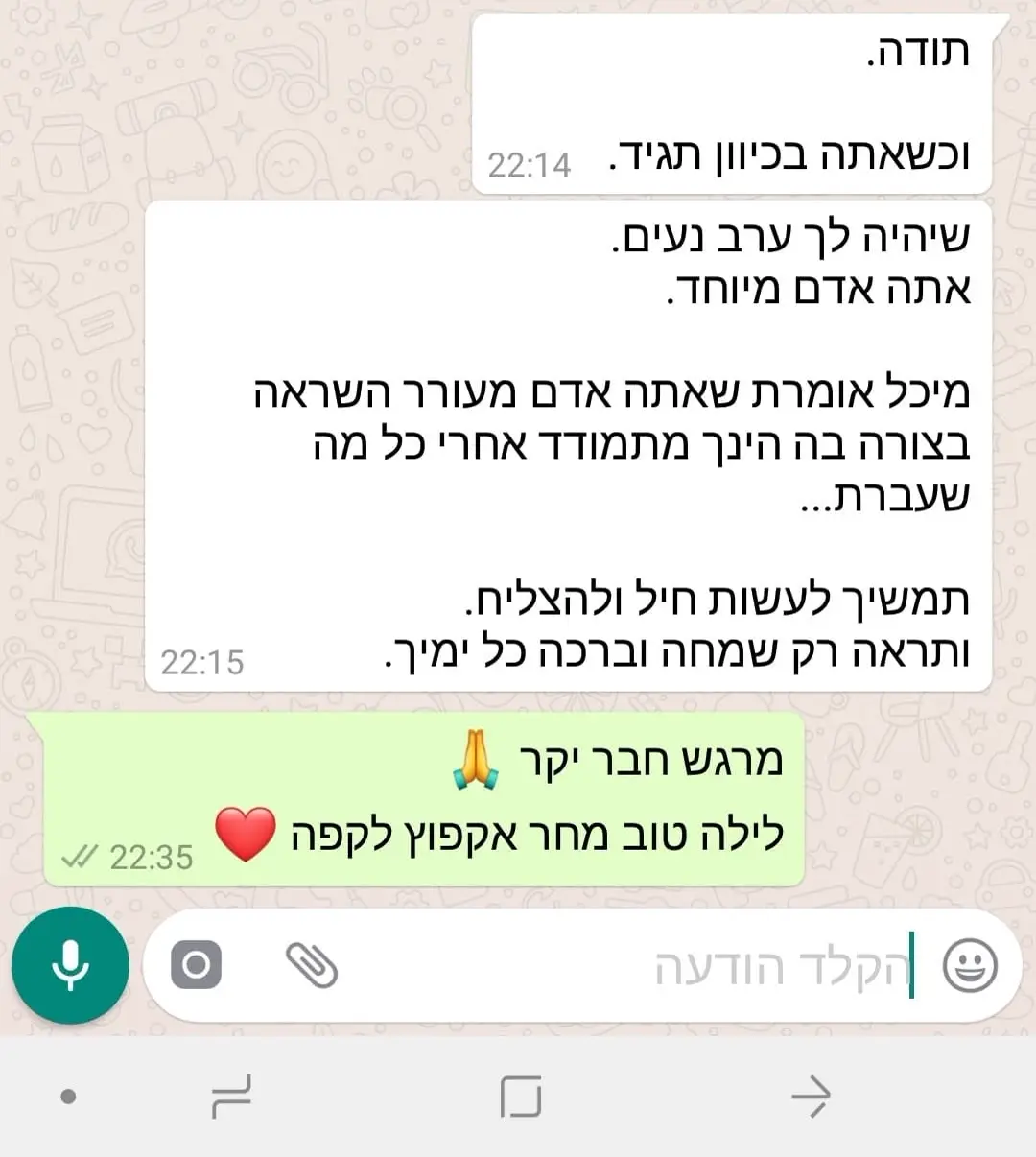 צילום מסך משיחה עם לקוח