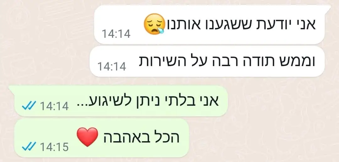 צילום מסך משיחה עם לקוח